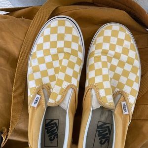 Yellow Checkerboard slip on vans